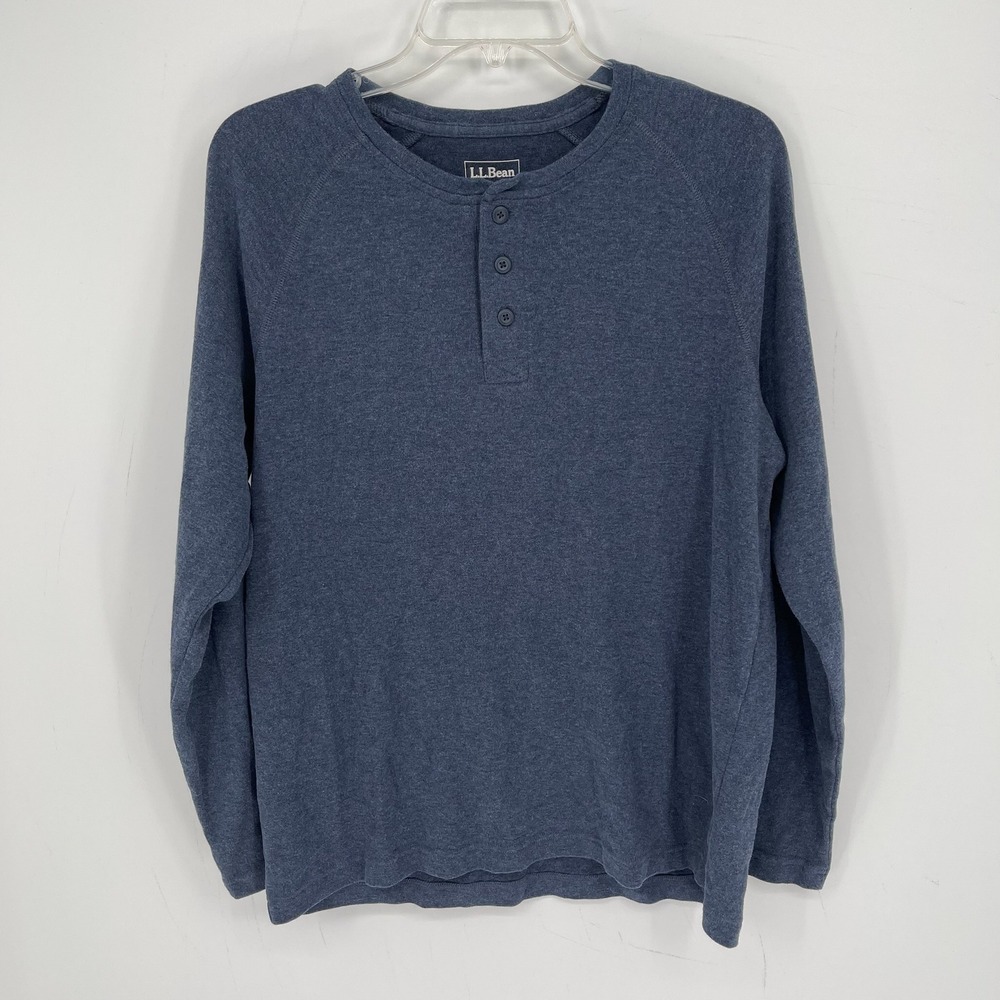 LL Bean Men's Blue Cotton Blend Raglan Long Sleeve Pullover Henley Shirt Size M
